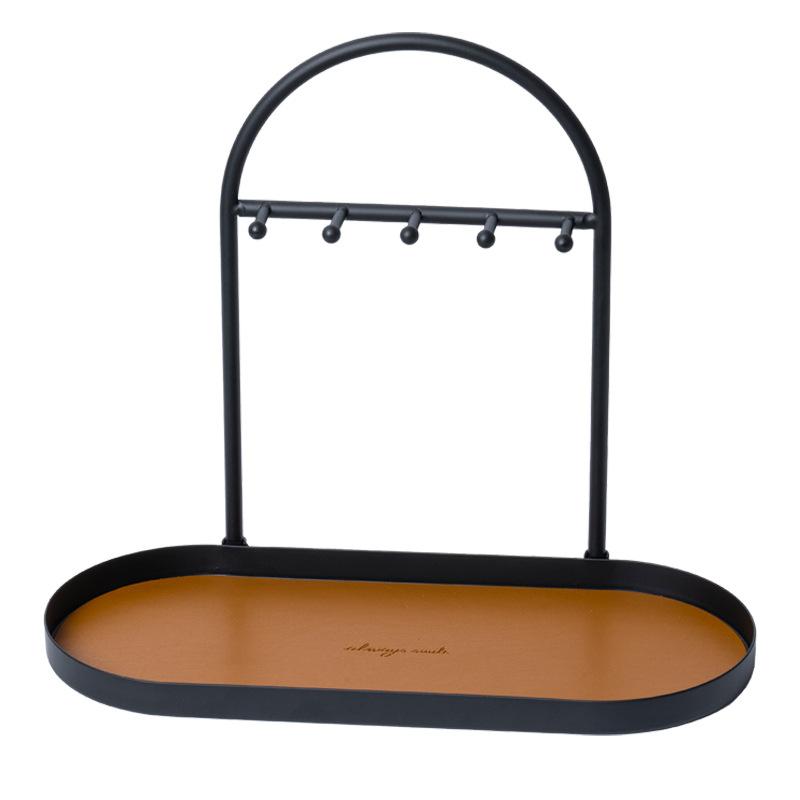 Leather and wrought iron key storage rack, home desktop jewelry, glasses, necklace storage, small pendant storage rack