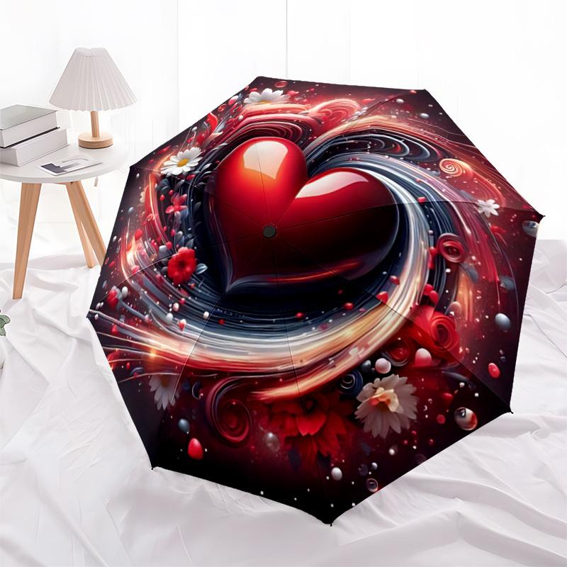 1pc Heart Decorations Automatic Folding Umbrella Durable Iron Frame,All Seasons Home Travel Outdoor Multifunctional Umbrella yy251115171