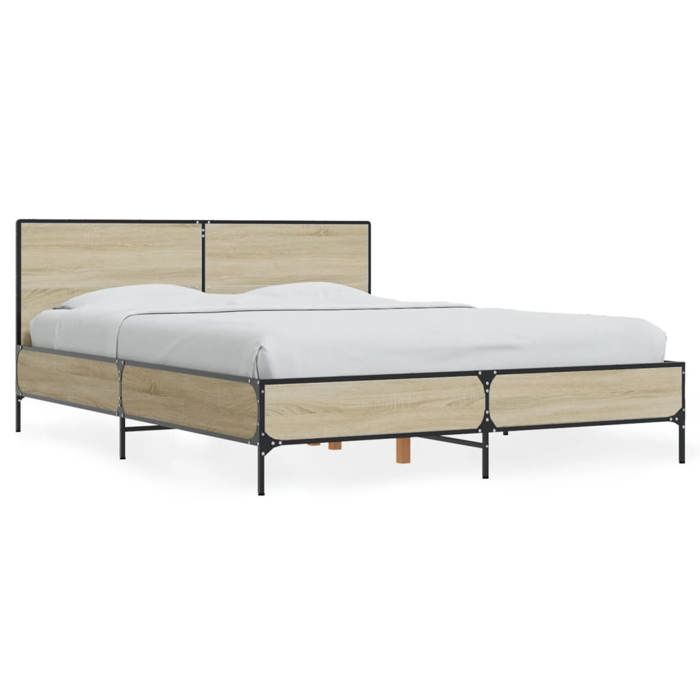 VidaXL Bed Frames Sonoma Oak 120x200 Cm Engineered Wood and Metal, Bed, Bedroom Furniture, Slatted Base, Bed 3279993