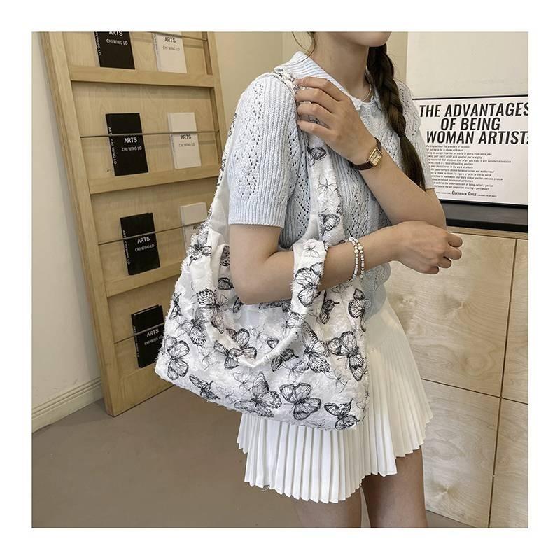 Stylish Sweet Large Capacity Shoulder Bag For Women Soft Fabric Floral Design