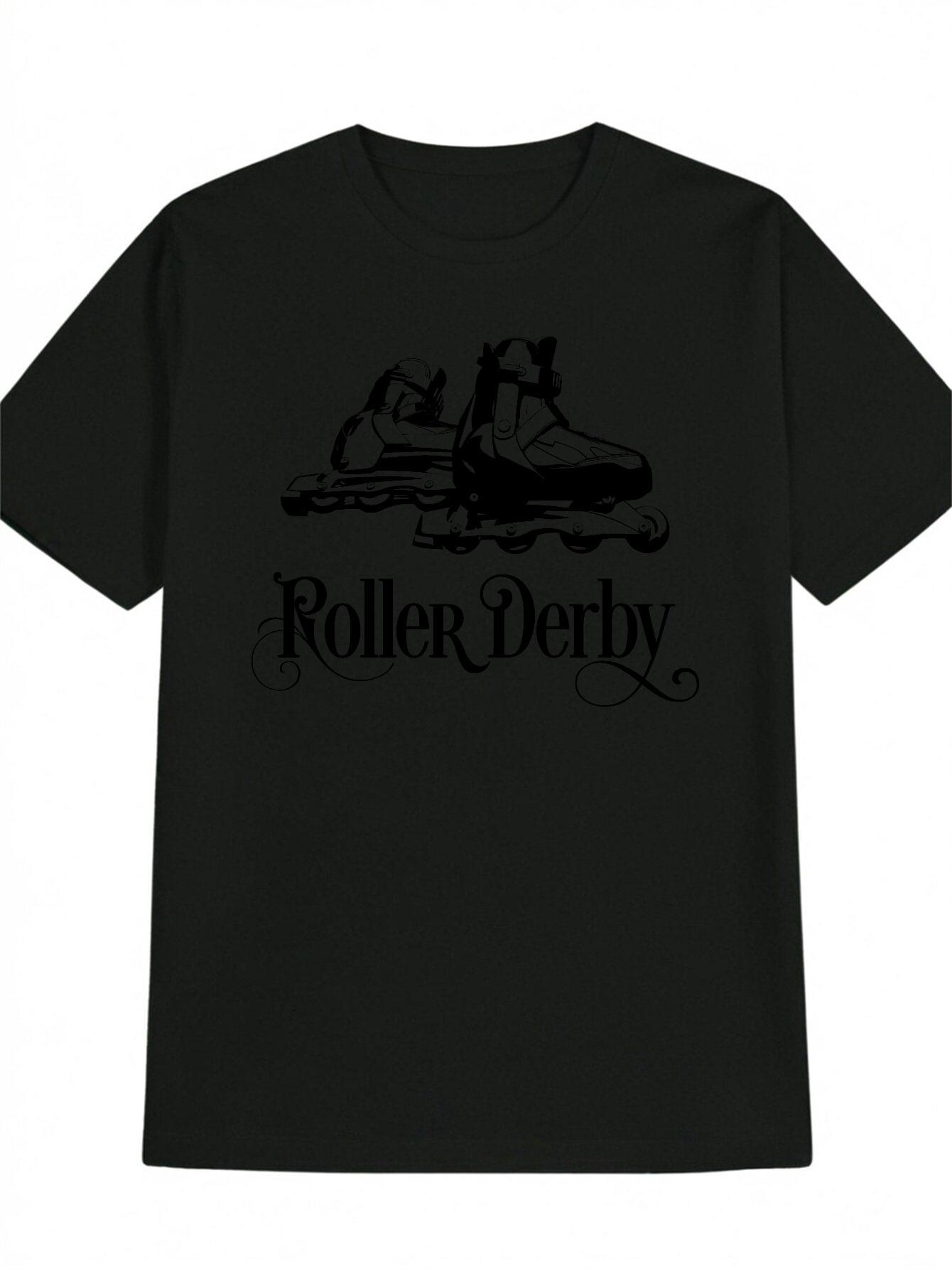 Casual Roller Derby Graphic T-shirt - Black with White Print XL