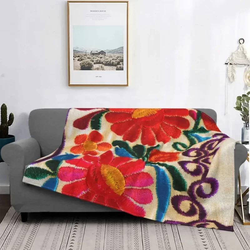 Coperta con Ricamo di Fiori Messicani Arte Stampa 3D Morbido Pile Caldo Floreale Folk Coperte per Ufficio Camera da Letto Divano Trapunta