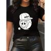 Women's Boule & French Lettering Print T-Shirt Casual Short Sleeve Round Neck Bowling Sport Tee
