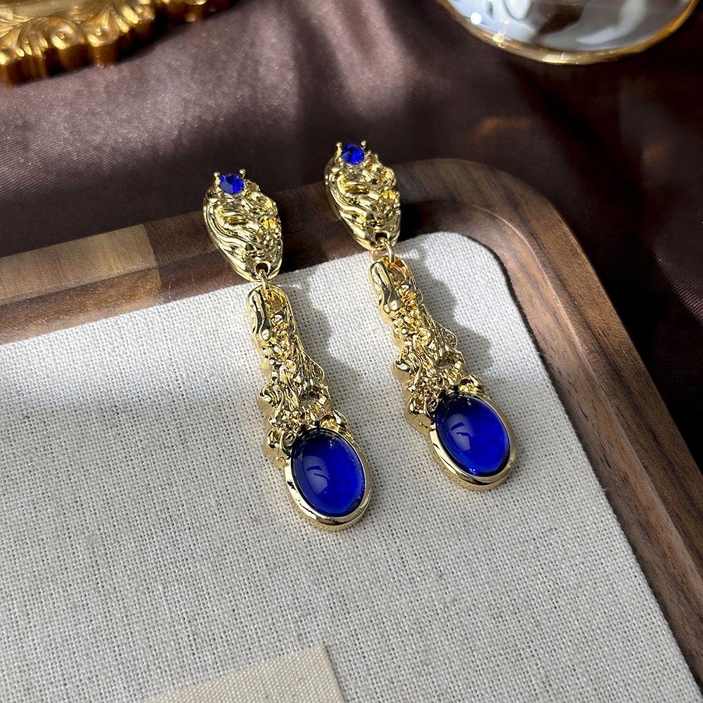 

Винтажные геометрические серьги-пусеты со стразами - Ретро придворный стиль, Нишевый дизайн, Легкая роскошь, Высокий класс