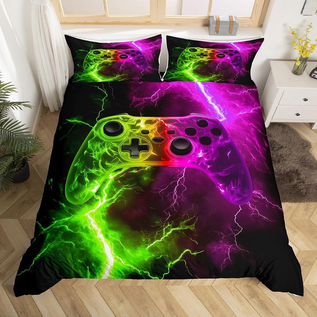 Boys Gaming Full King Duvet Cover Set,Cool Video Game Console Print Comforter Cover With Pillowcase,3D Gamepad Gamer Bedding Set