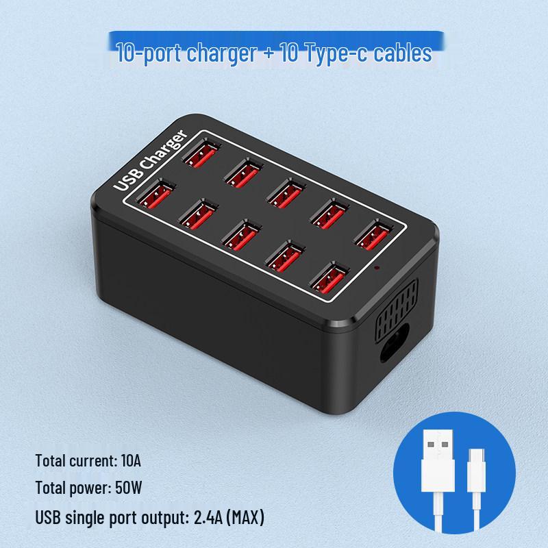 High-Power USB Multi-Port Charging Station - Desktop Mobile Charger & Power Strip