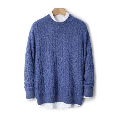 Men's Thickened Pure Wool Half-High Collar Cable Knit Sweater - Autumn Winter Loose Business Casual Base Layer