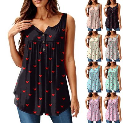 Women's Fashion Pleated Sleeveless Casual T-shirt Vest Button Top