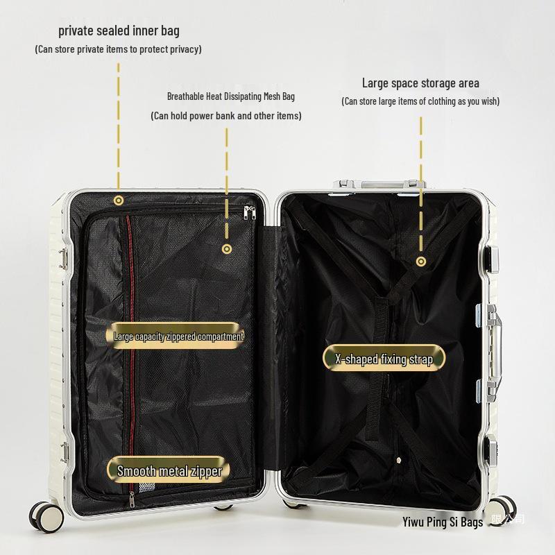 Large Capacity Aluminum Frame Carry-on Suitcase with Password Lock - Durable Leather Luggage for Men and Women