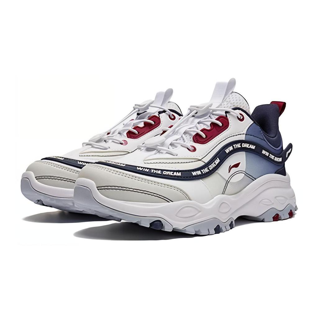 Li Ning Kids Comfortable Non-Slip Waterproof Low-Top Running Shoes Kids Sneakers White Blue YKCT156-7