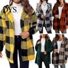 Women Button-up Sweater Coat Open Front Hooded Long Sleeve Easy To Wear Cardigan Plaid Print Knitting Loose Fit Mid-length Knitwear Cozy Knit