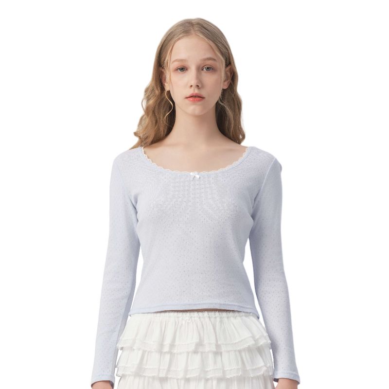 Yescci Pure Cotton U-Collar Comfortable Baby Blue Long sleeves Shirt