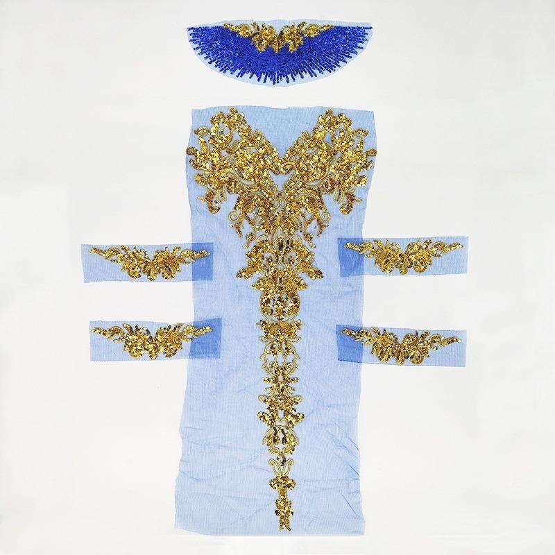 1 Set Black Tulle Sequin Embroidery Lace Fabric Tassel Royal Noble Wedding Gown Applique Patch Collar Dress DIY