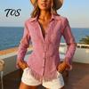 Slim Fit Fringe Blouse Women Tassel Shirt for Autumn, Button Down Everyday Wear Blouse, Solid Color Casual Long Sleeve Top, Western Cowgirl
