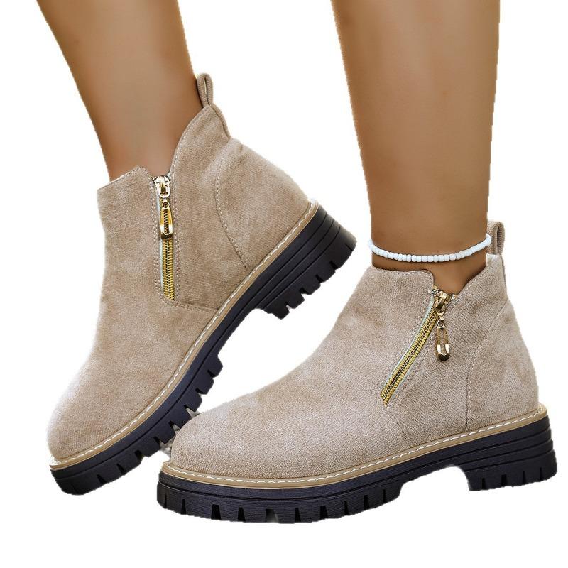 Round Head Side Zipper Martin Boots Short Boots Thick Heel New Autumn and Winter Large Size Women's Short Boots Women