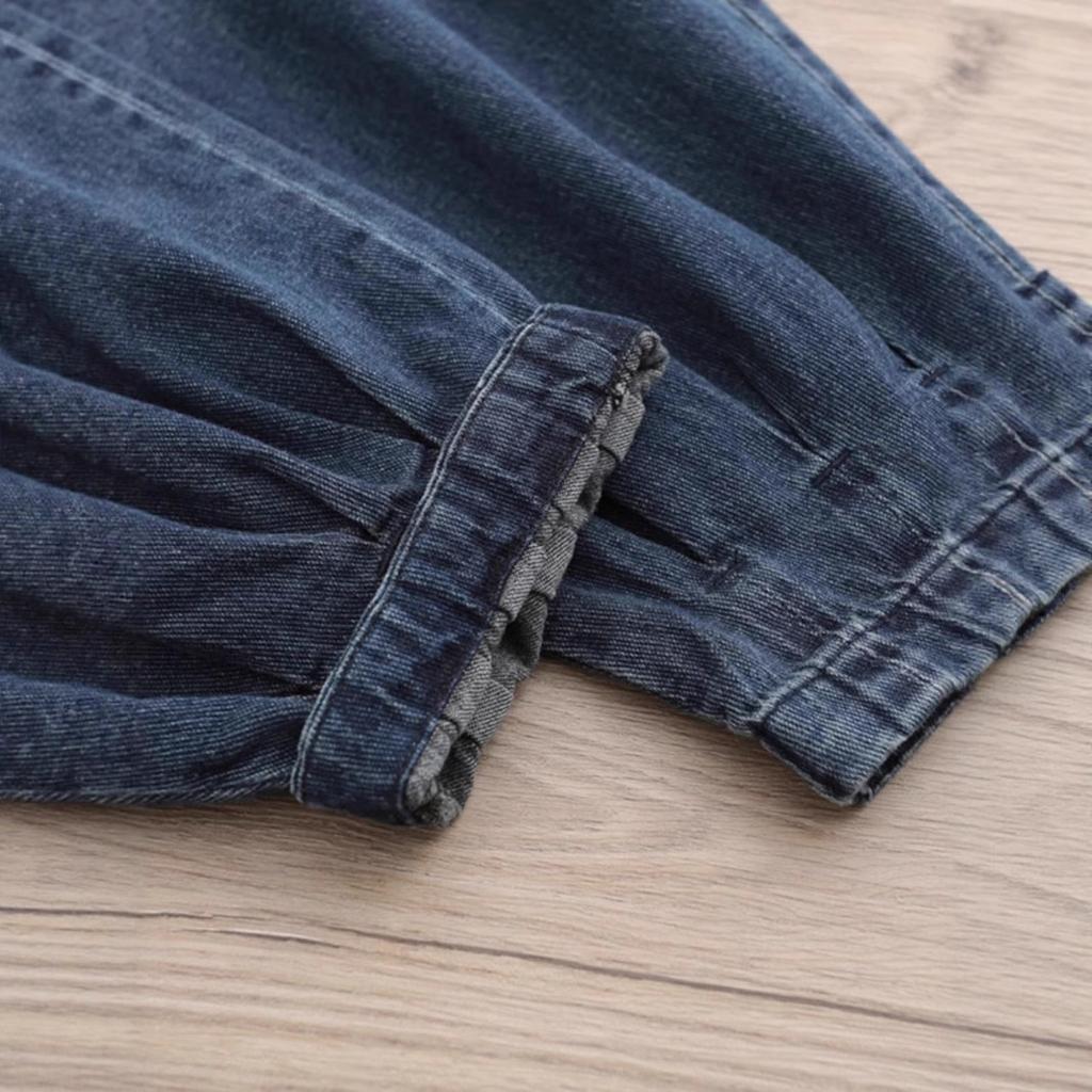 Dámské jarní letní volné ohrnuté vybledlé nadměrné velikosti s elastickým pasem ležérní džínové lampionové kalhoty harémového střihu