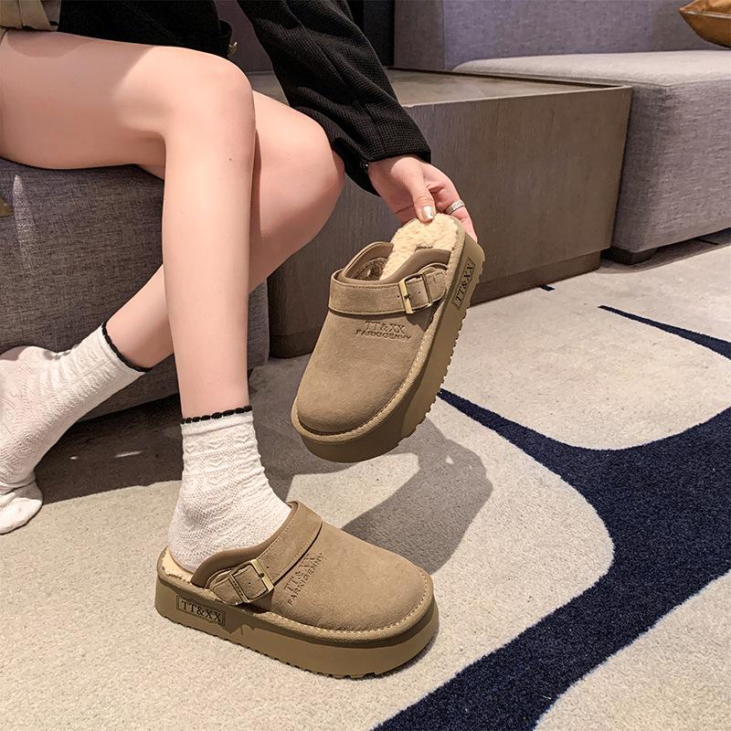 

толстоподошвенные пушистые тапочки шлепанцы женские новые осенне-зимние для улицы бархатные теплые сноубутсы сумка голова полутапочки 40 хаки