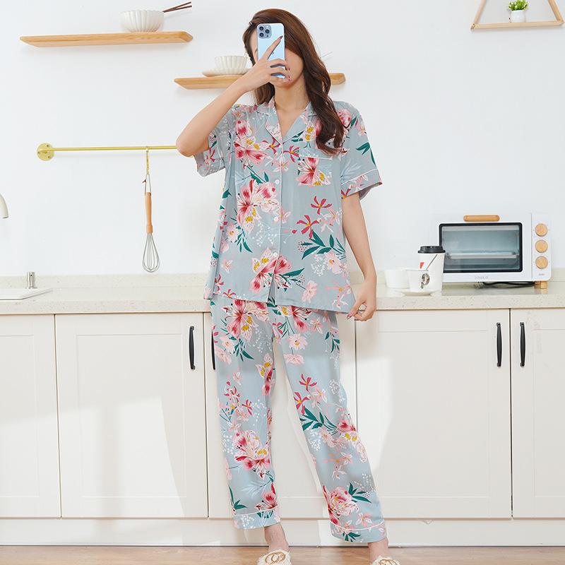Cotton and silk pajamas women's spring and summer short-sleeved large-size suit spring and autumn thin cartoon printed loungewear