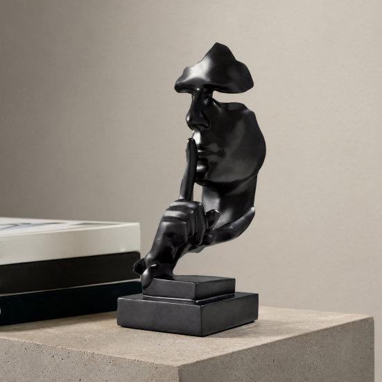Abstract Faceless Figurine Sculpture, Modern Minimalist Silence Resin Statue, Luxury Black Gold Home Decor for Office Desk Living Room Bookshelf,
