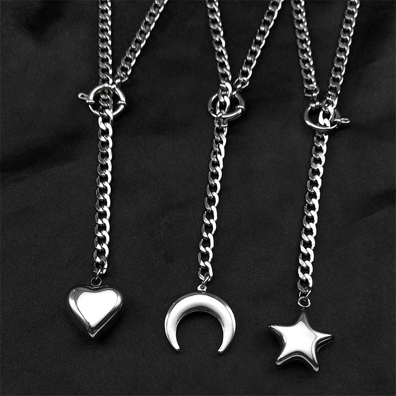 Heart Star O-ring Long Chain Necklace For Women Men Punk Rock Stainless Steel Adjustable Y-Necklace