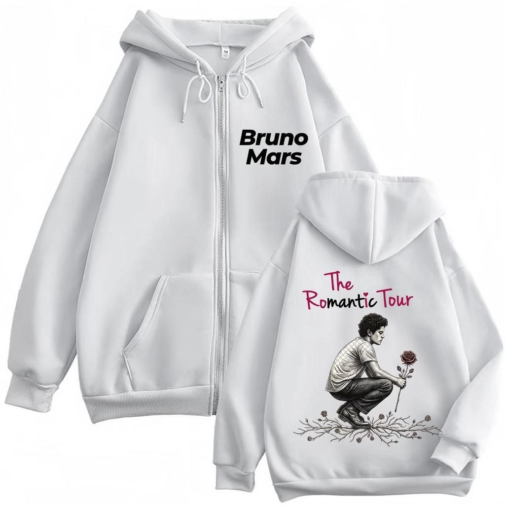 Bruno Mars The Romantic Tour Print Zipper Hoodie Man Woman Fashion Sweatshirts Zip Up Jacket Coats