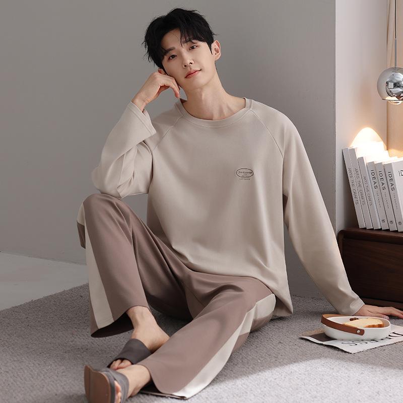 Pure cotton pajamas men's spring and autumn 1011 new men's simple four seasons can wear autumn and winter cotton loungewear suit