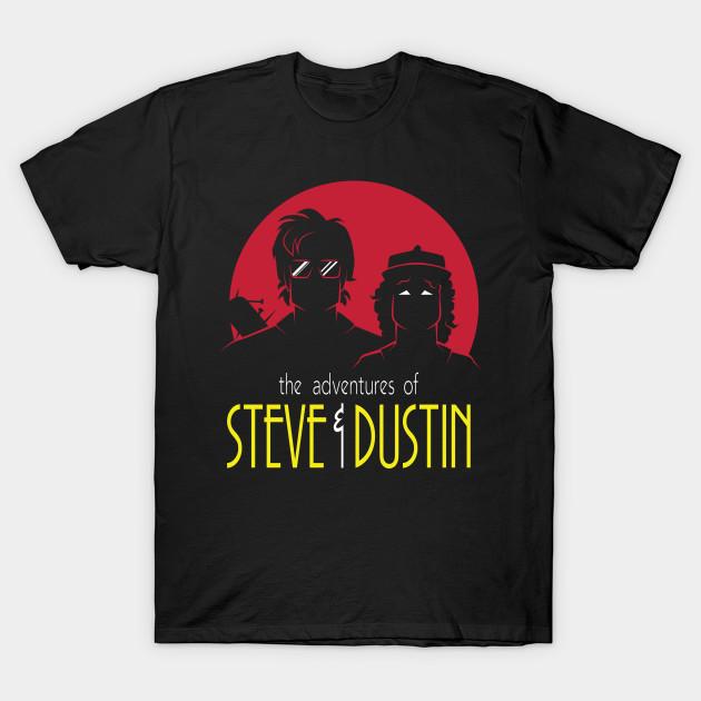 

Men Black Print T-shirt Adventures Of Steve And Dustin No-Cut Transfer Paper Print Cotton Tshirt M чорний