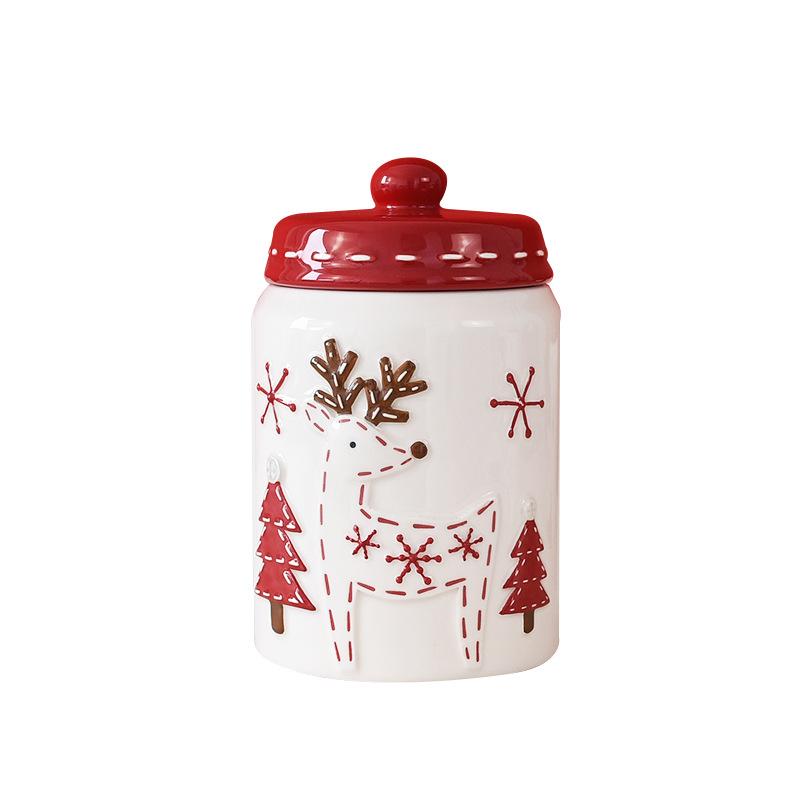 Nordic Style Santa Claus Elk Tree Round Ceramic Sealed Jar Candied Dried Fruit Nut Food Storage Container Kitchen Accessories