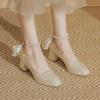 Fashion 2025With Medium Heels Woman Pumps Square Toe Pearl Shoes for Women On Sale Young Promotion Spring Fashion Wedding Bride Shoe