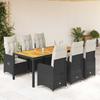Vidaxl 7-Cz. Bistro Furniture Set with Cushions, Black, Poly Rattan