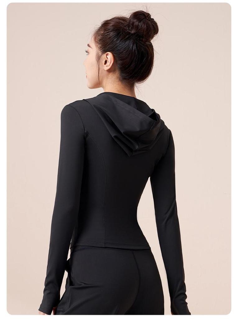 Herbst/Winter Hohelastische Slim-Fit Kapuzen-Yoga-Jacke für Damen