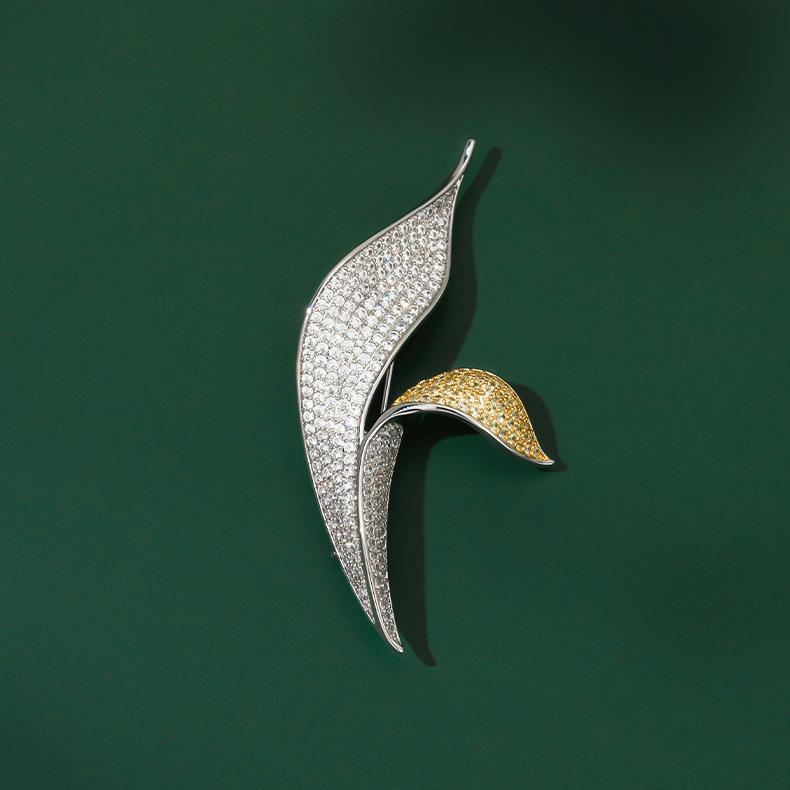 Vintage Yalan Brooch, High-End Women'S Delicate Leaves, Asymmetrical Corsage, Niche Design Sense, Pin, Suit And Accessories