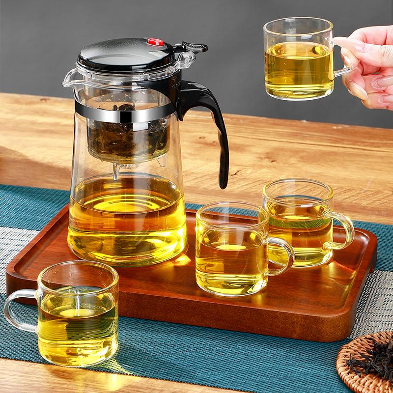 5-częściowy szklany zestaw do herbaty, przezroczysty czajnik z wysokiego szkła borokrzemowego z filtrem, wyposażony w 4 małe filiżanki, odpowiedni do domu i tr