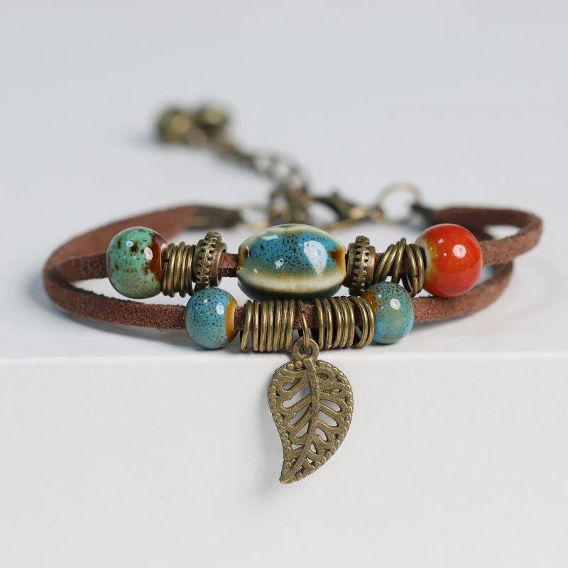 

Женский керамический браслет в китайском стиле Цзиндэчжэнь, с цветочной глазурью в древнем китайском стиле Flower glaze blue