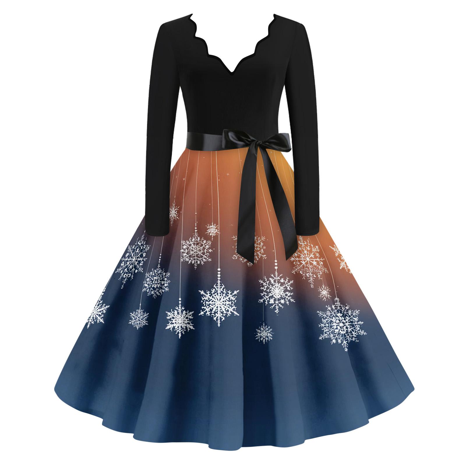 

Women s Casual Fashion V Neck Christmas Printed Vintage Dress L