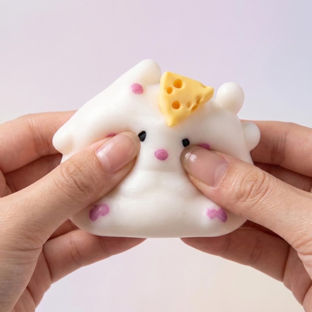 Hamster Shaped Slow Rising Toy Stress Relief Squeeze Toy with Cheese Detail for Desk Decor and Hand Exercise Gift