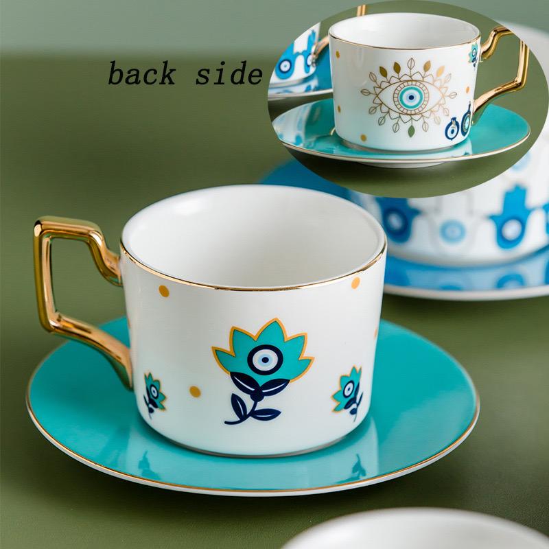 1Pcs Lucky Eye Coffee Cup with Saucer Reversal Feng Shui Good Luck Porcelain Mug Creative Design Personalized Gift Drinkware