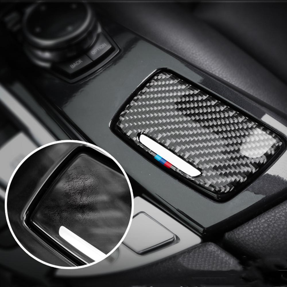 Auto in fibra di carbonio controllo centrale posacenere portasigarette adesivi copertura interni per BMW F10 F18 serie 5 2011-2017