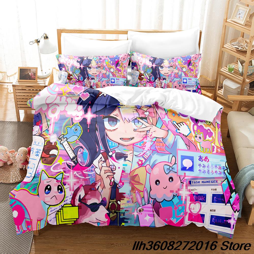 NEDY GIRL OVERDOSE Beding Set Single Twin Ful Quen King-Sized Dimensionsd Dimensions Bed Linen Set Adult People Kid Bedrom Thre-piece Suits Anime
