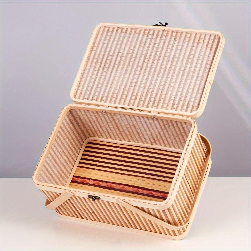 Vintage Bamboo Basket Chinese Style Bread Storage Basket Moon Cake Box  Mid-Autumn Festival