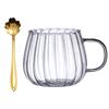 Enkellaagse Beker van Hoog Borosilicaatglas met Lepel Set Verticale Streep Pompoenvorm Glazen Beker Draagbare Creatieve Koffiemok