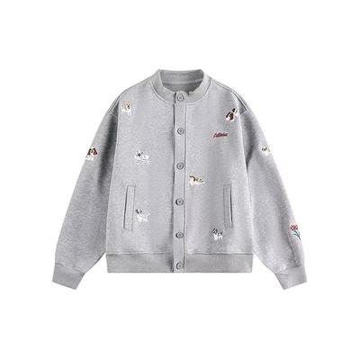 Korean Style Unisex Oversized Embroidered Dog Sweatshirt Casual Zip-Up Cardigan Teens Adults