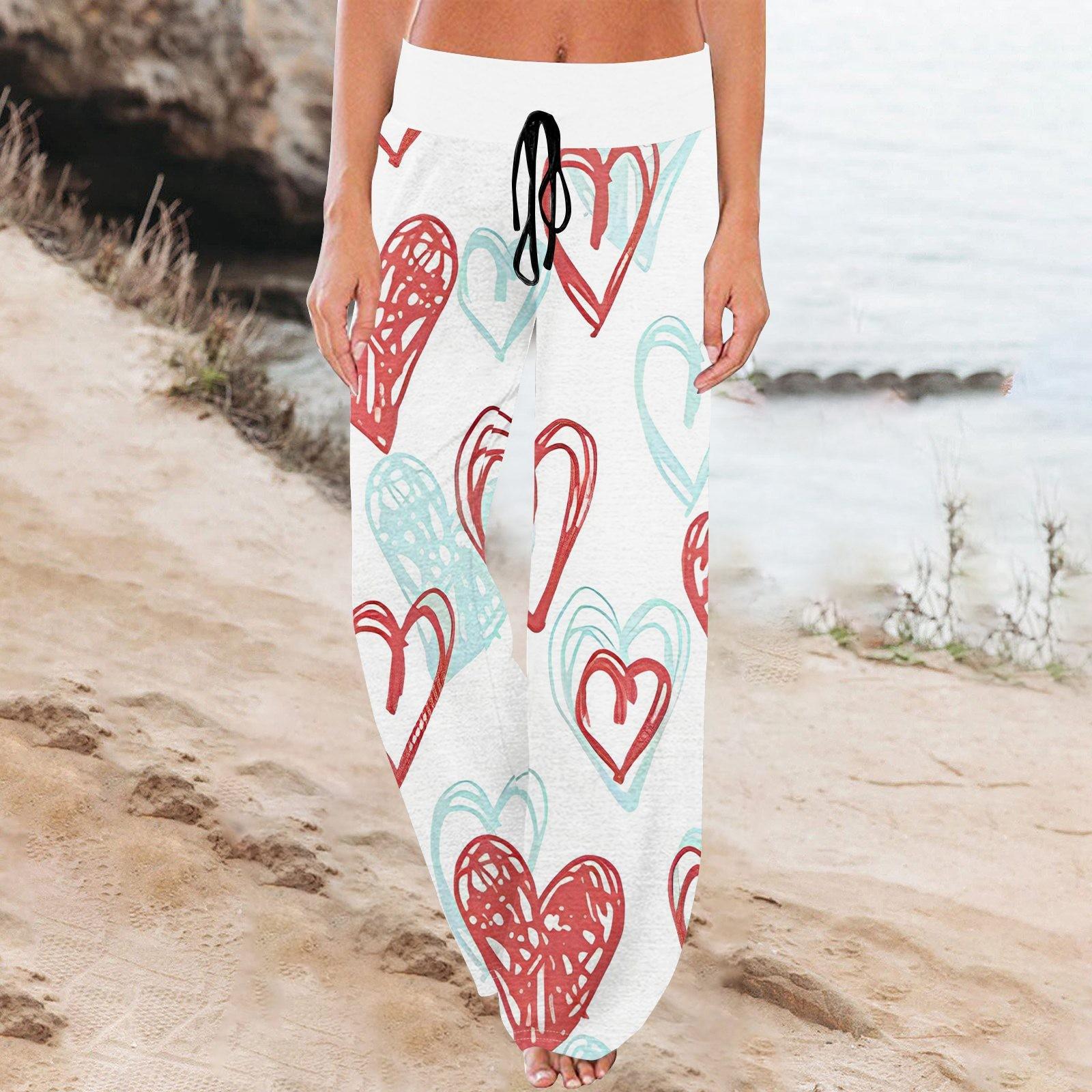 

Женские удобные пижамные штаны с карманами и принтом ко Дню святого Валентина, широкие брюки на завязках XXL