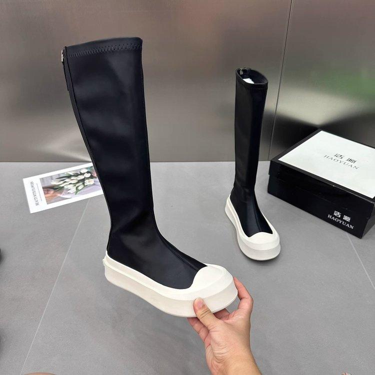 Women Ankle Boots Ladies Shoes Slip On Mid Calf Boots Platform Soft PU Leather Long Boot Footwear Woman Fashion Spring Winter