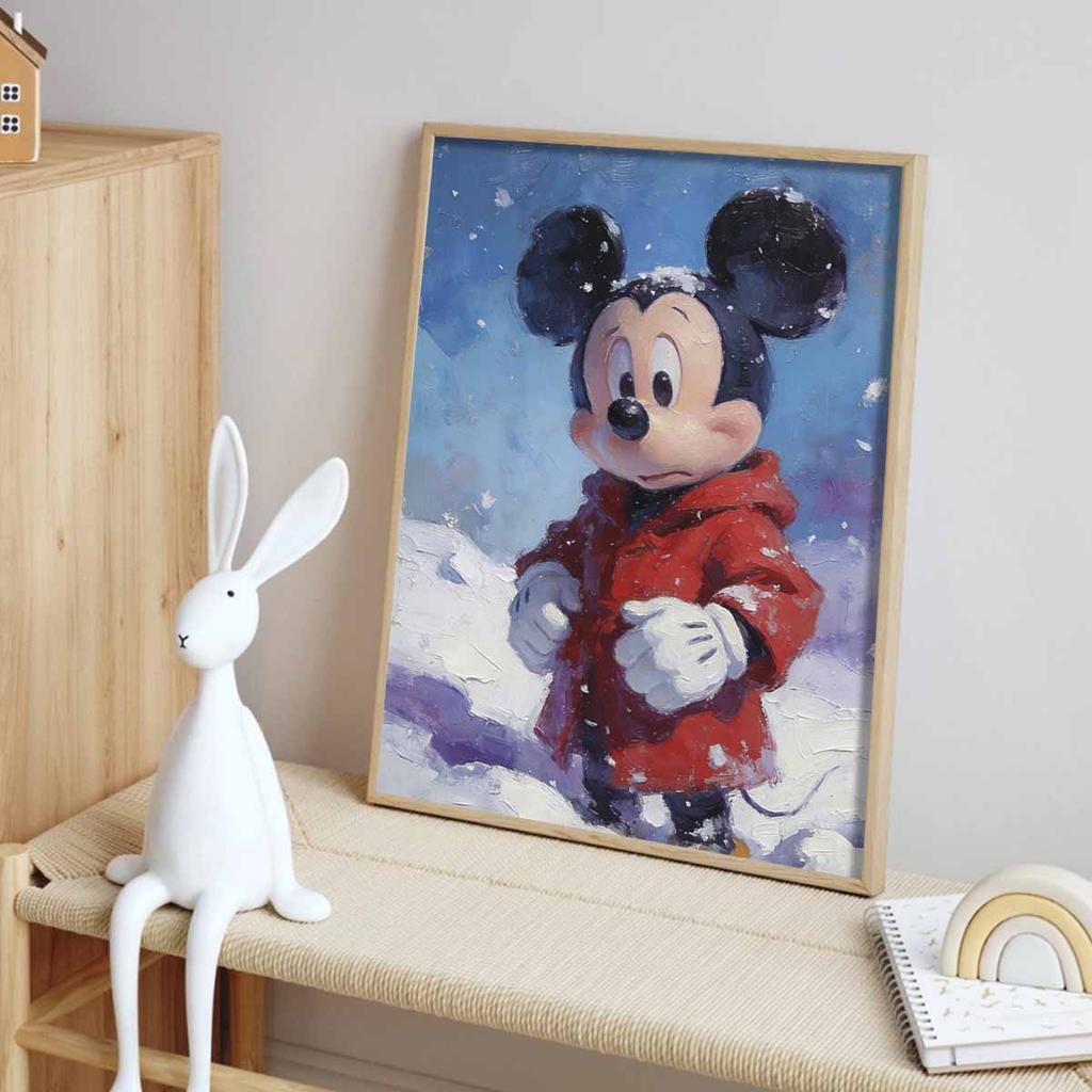 Disney-Themed DIY Diamond Art Kit – Mickey Mouse Winter Snow Scene Portrait Suitable for DIY Home Decor and Gifts