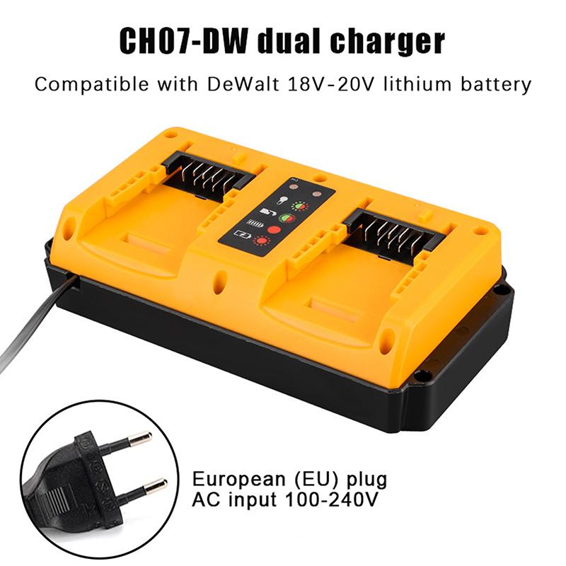 Portable Dual Port Charger Eu/Us Fast Charge Adapter For Dewalt 18-20V Lithium Battery Dcb202 Dcb204 Dcb205 Dcb206 Dcb207 Dcb203