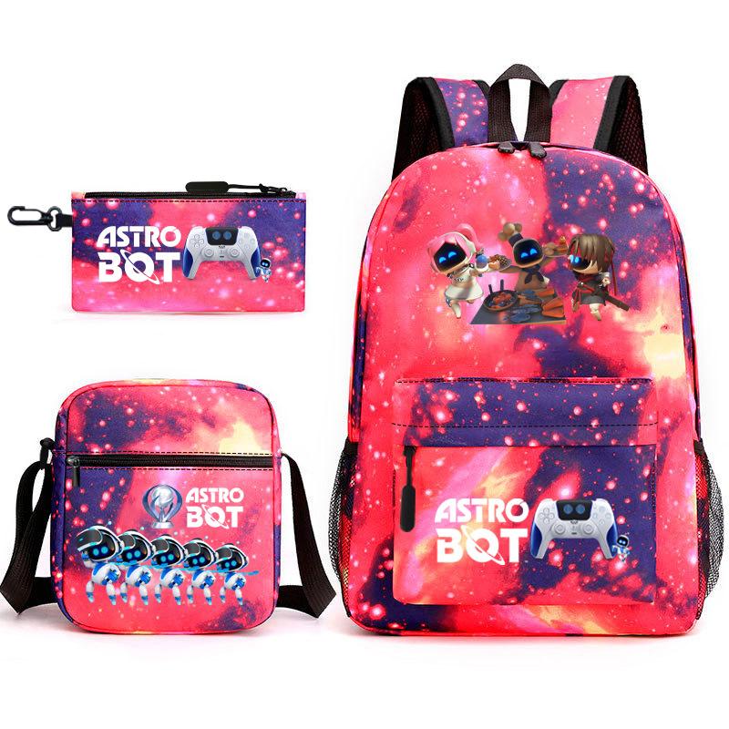 Neuer Astro-Bot, kosmischer Roboter, dreiteiliges Set, Schultasche, Umhängetasche, Federmäppchen, Rucksack.