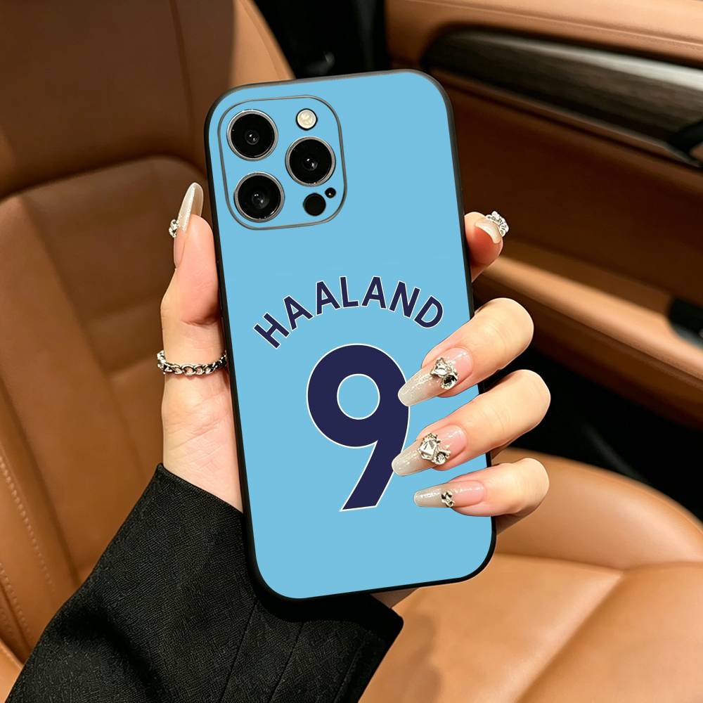 Custodia per Telefono E-Erling Haaland N. 9 Per iPhone 17,16,15,14,13,12,11 Pro Max,16Plus,XS Cover Nera Morbida