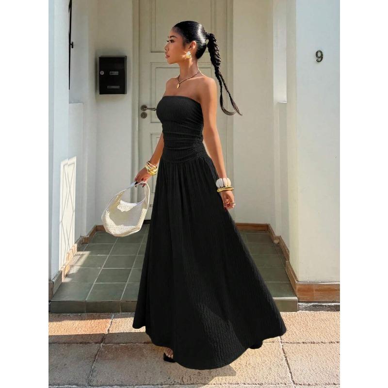 Summer New Style Sleeveless Elegant and Sexy Fitted Plunging V-neck Dress S чёрный