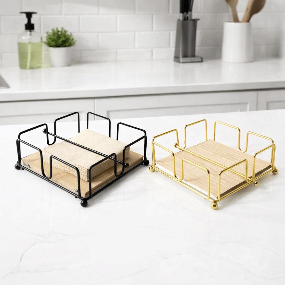 Square Design Paper Napkin Organizer with Wooden Base Tissue Organizer Napkin Holder  Dining Room